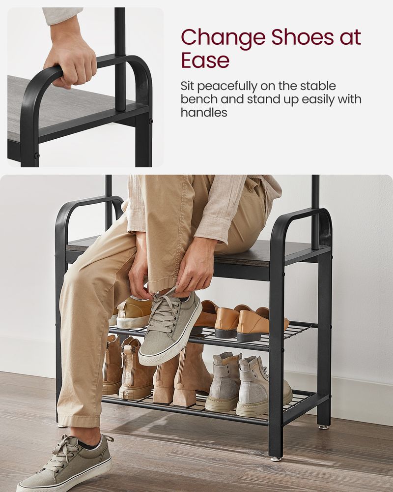 Industrial Hall Tree With Bench | Coat Hooks And Shoe Storage