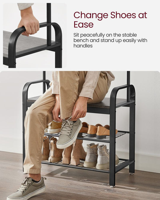 Industrial Hall Tree With Bench | Coat Hooks And Shoe Storage