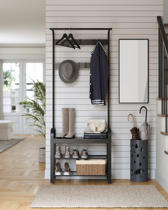 Industrial Hall Tree With Bench | Coat Hooks And Shoe Storage