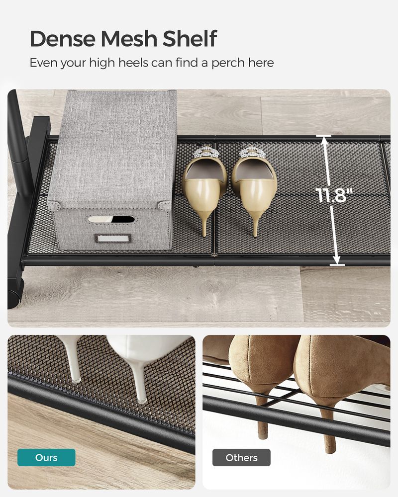 Rolling Garment Rack | Hanging Rail With Mesh Bottom Shelf