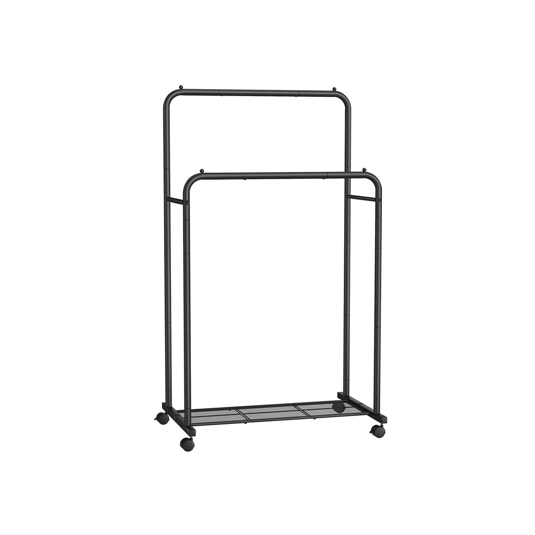Rolling Garment Rack | Hanging Rail With Mesh Bottom Shelf