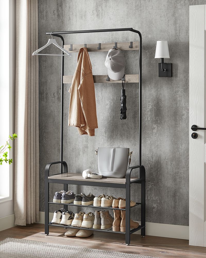 Industrial Hall Tree With Bench | Coat Hooks And Shoe Storage