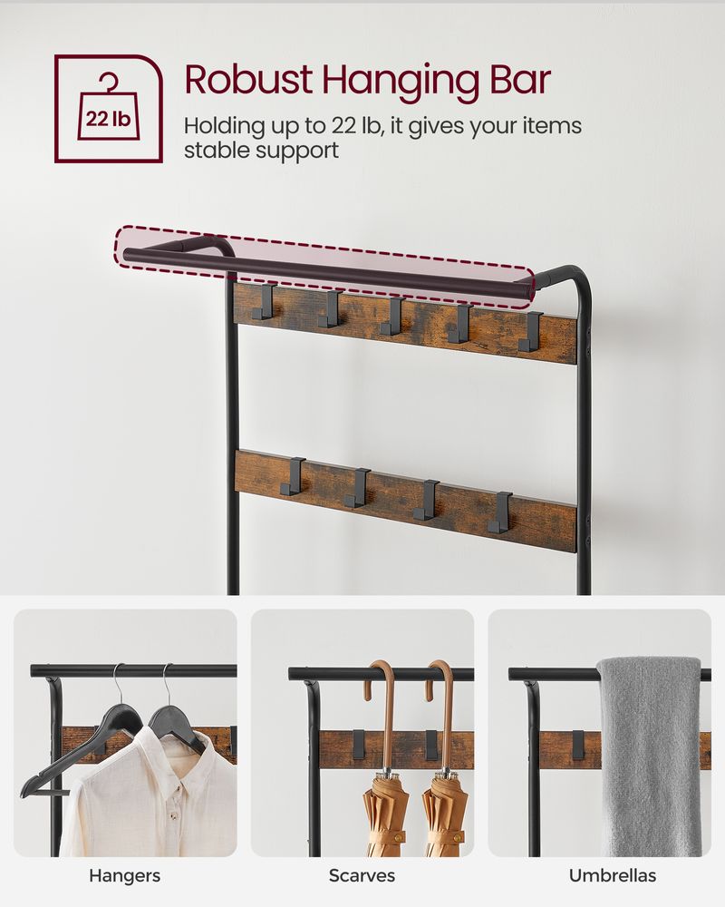 Industrial Hall Tree With Bench | Coat Hooks And Shoe Storage