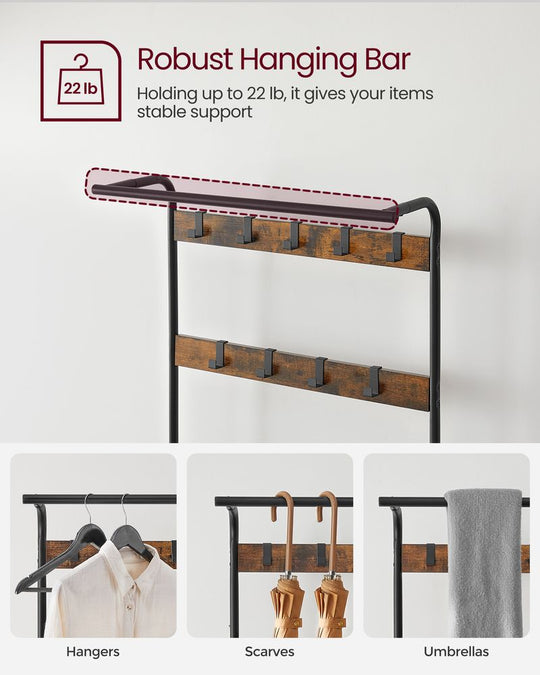Industrial Hall Tree With Bench | Coat Hooks And Shoe Storage