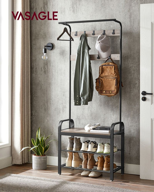 Industrial Hall Tree With Bench | Coat Hooks And Shoe Storage