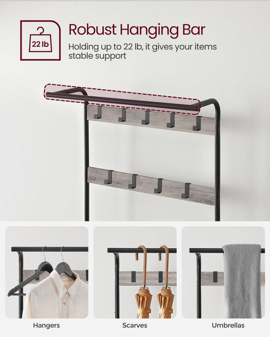 Industrial Hall Tree With Bench | Coat Hooks And Shoe Storage