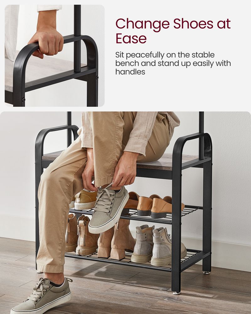 Industrial Hall Tree With Bench | Coat Hooks And Shoe Storage