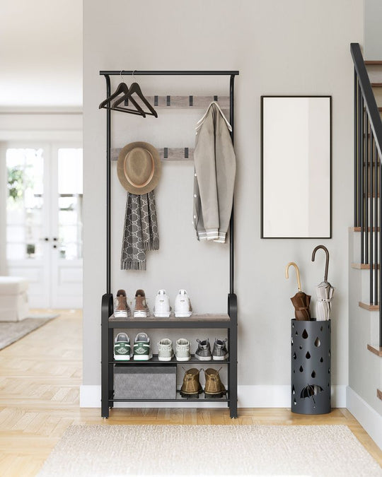 Industrial Hall Tree With Bench | Coat Hooks And Shoe Storage