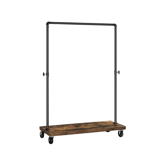 Industrial Rolling Clothing Rack | Wheeled Garment Rack with Wood Base