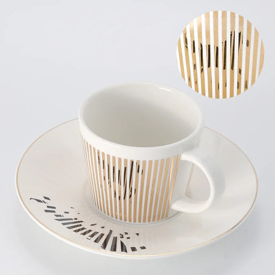 Striped Ceramic Coffee Mug | Cup and Saucer Set