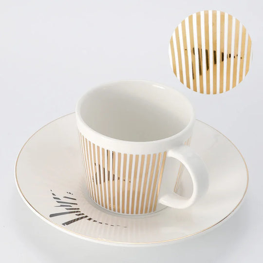 Striped Ceramic Coffee Mug | Cup and Saucer Set