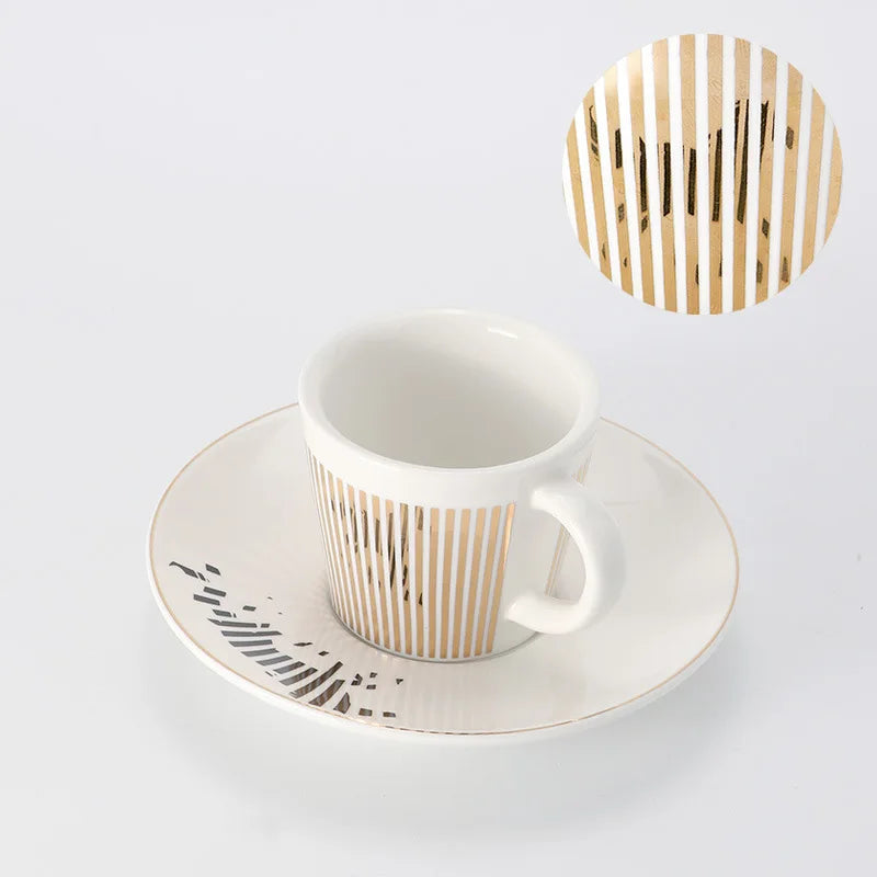 Striped Ceramic Coffee Mug | Cup and Saucer Set