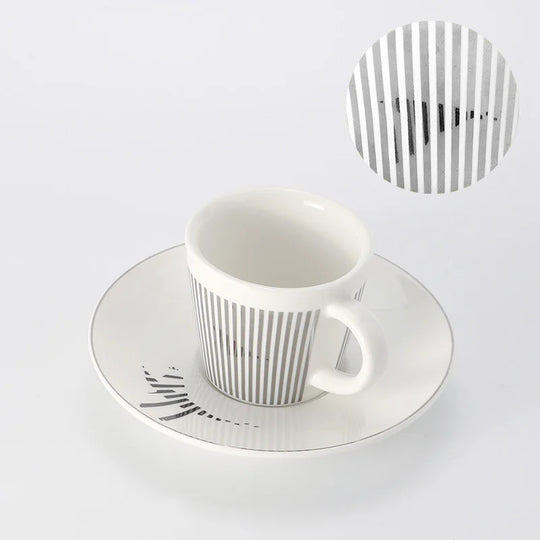 Striped Ceramic Coffee Mug | Cup and Saucer Set