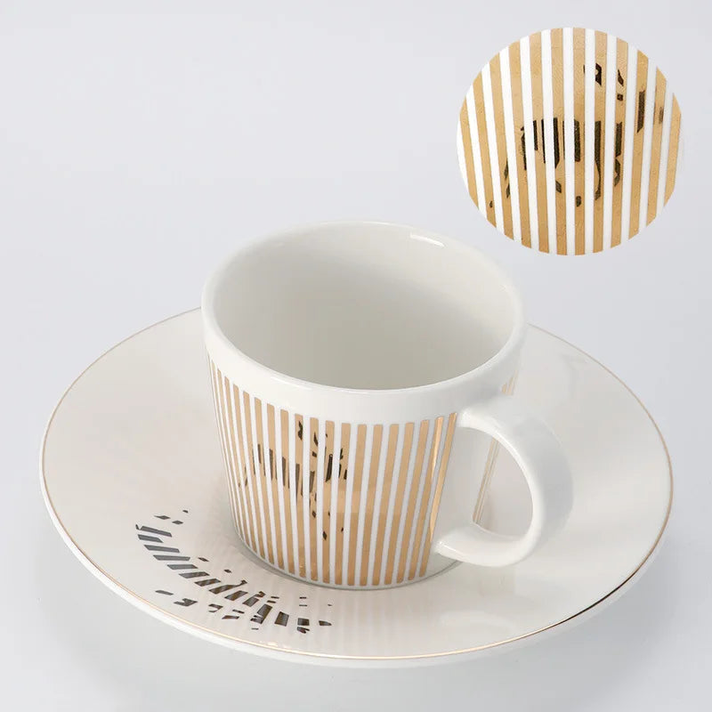 Striped Ceramic Coffee Mug | Cup and Saucer Set