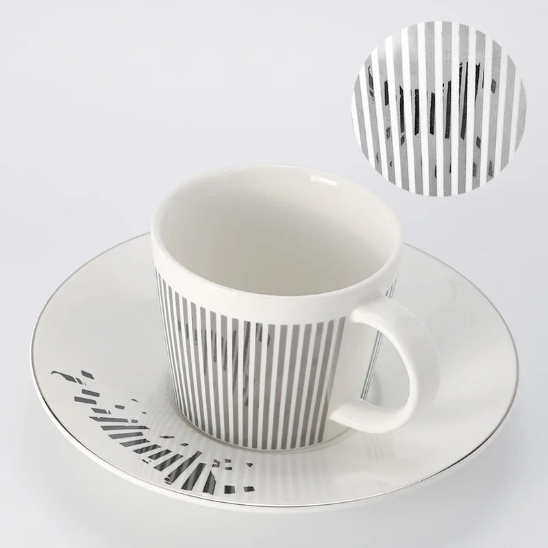Striped Ceramic Coffee Mug | Cup and Saucer Set