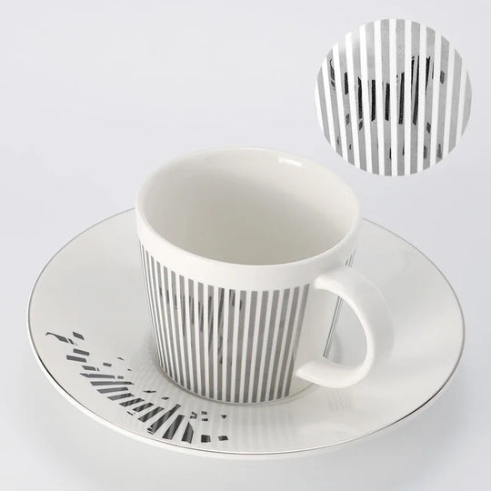 Striped Ceramic Coffee Mug | Cup and Saucer Set