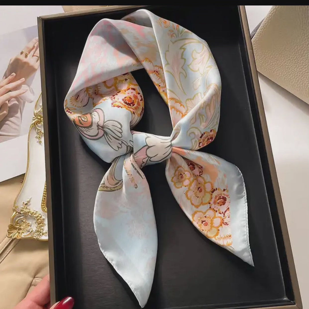 Floral Print Square Scarf | Satin Silk Neck Wrap