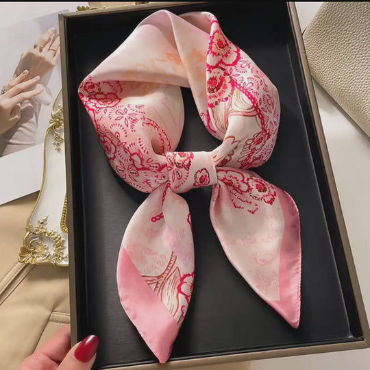 Floral Print Square Scarf | Satin Silk Neck Wrap