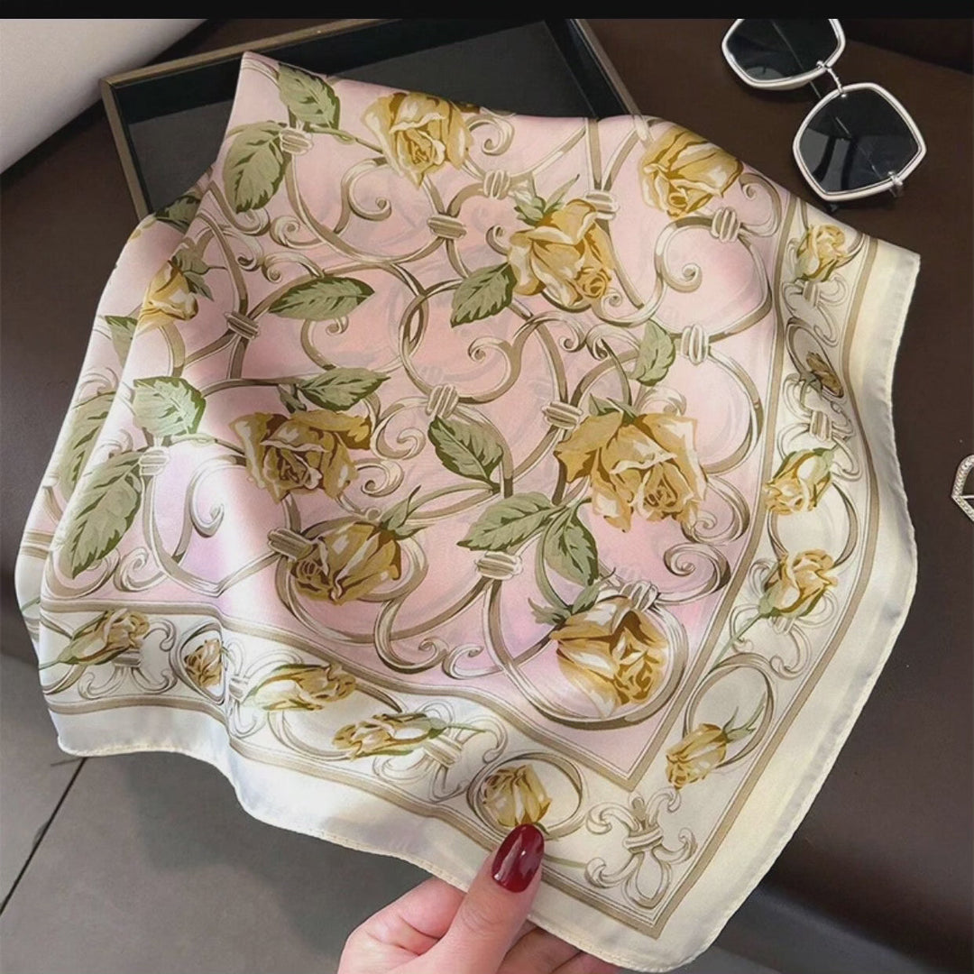 Floral Print Square Scarf | Satin Silk Neck Wrap
