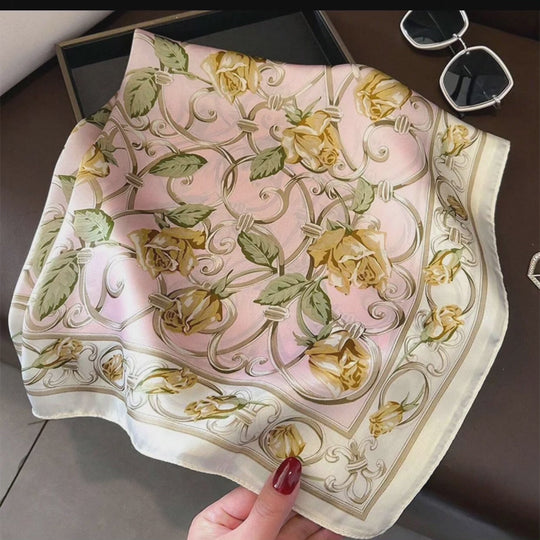 Floral Print Square Scarf | Satin Silk Neck Wrap
