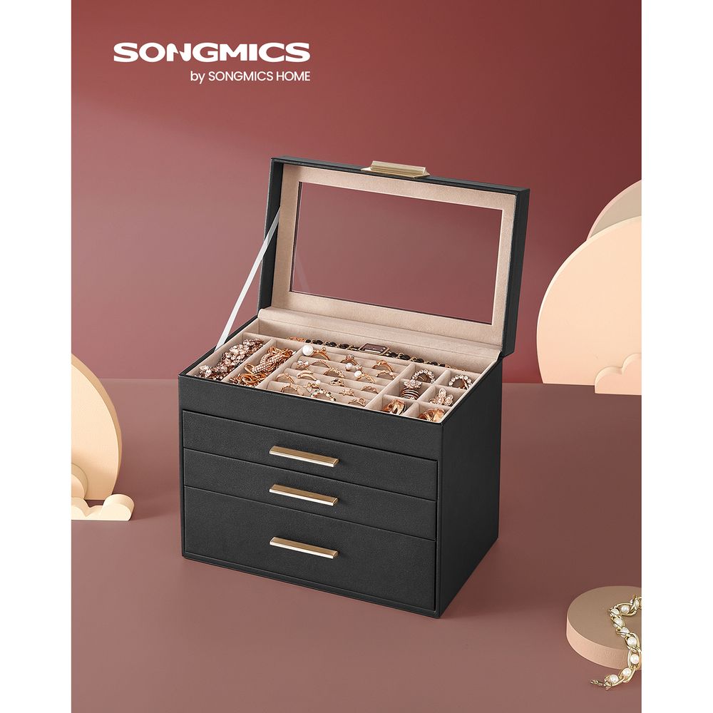 4-Layer Jewelry Box | Glass Lid Storage Organizer