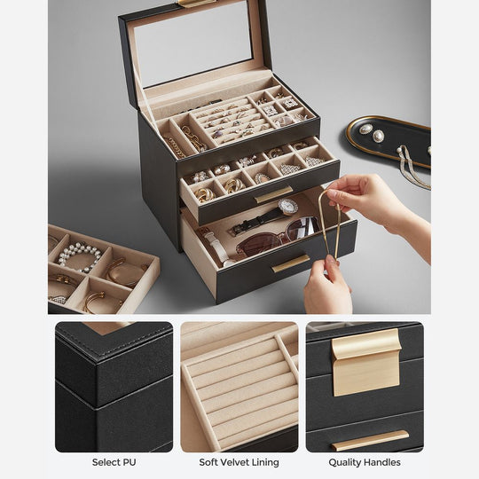 4-Layer Jewelry Box | Glass Lid Storage Organizer