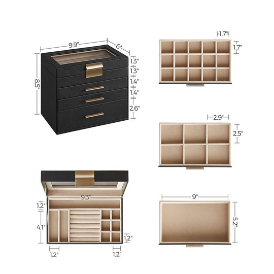 4-Layer Jewelry Box | Glass Lid Storage Organizer