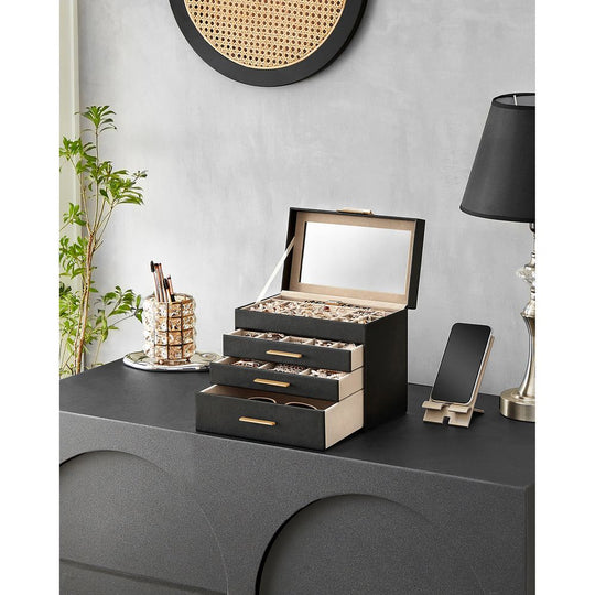 4-Layer Jewelry Box | Glass Lid Storage Organizer