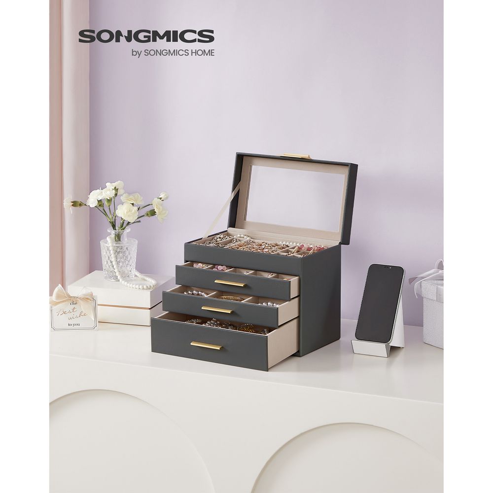 4-Layer Jewelry Box | Glass Lid Storage Organizer