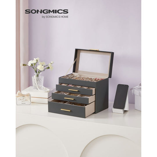 4-Layer Jewelry Box | Glass Lid Storage Organizer