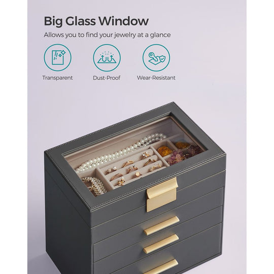 4-Layer Jewelry Box | Glass Lid Storage Organizer