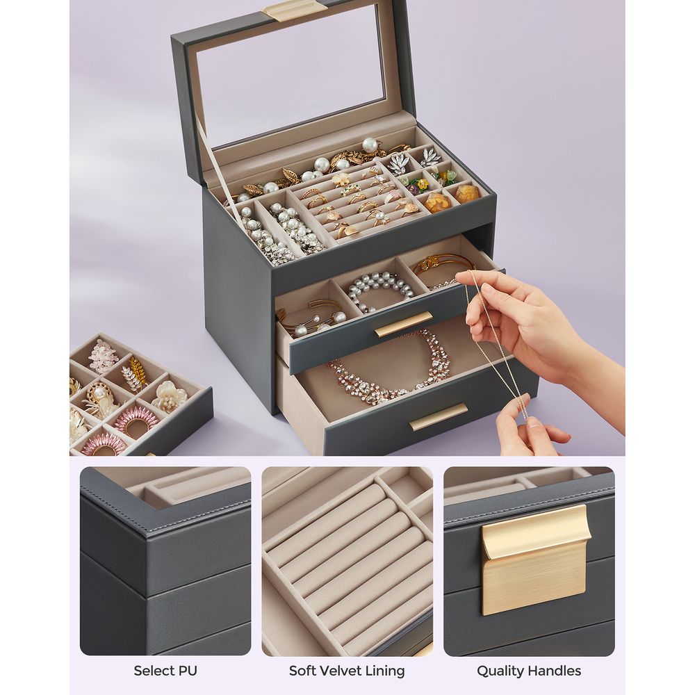 4-Layer Jewelry Box | Glass Lid Storage Organizer