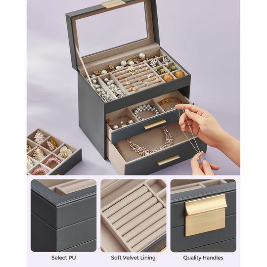 4-Layer Jewelry Box | Glass Lid Storage Organizer