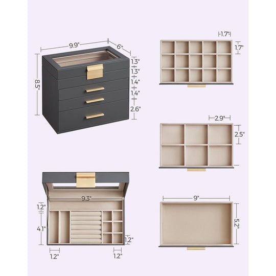 4-Layer Jewelry Box | Glass Lid Storage Organizer