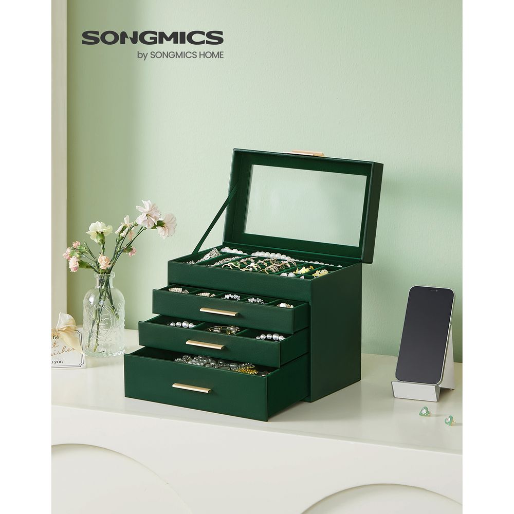4-Layer Jewelry Box | Glass Lid Storage Organizer