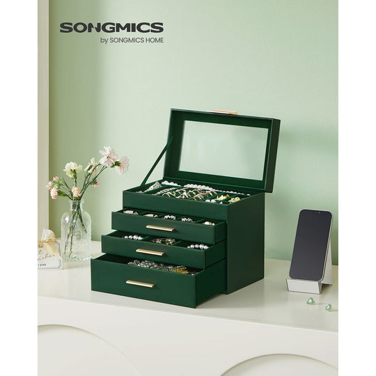 4-Layer Jewelry Box | Glass Lid Storage Organizer