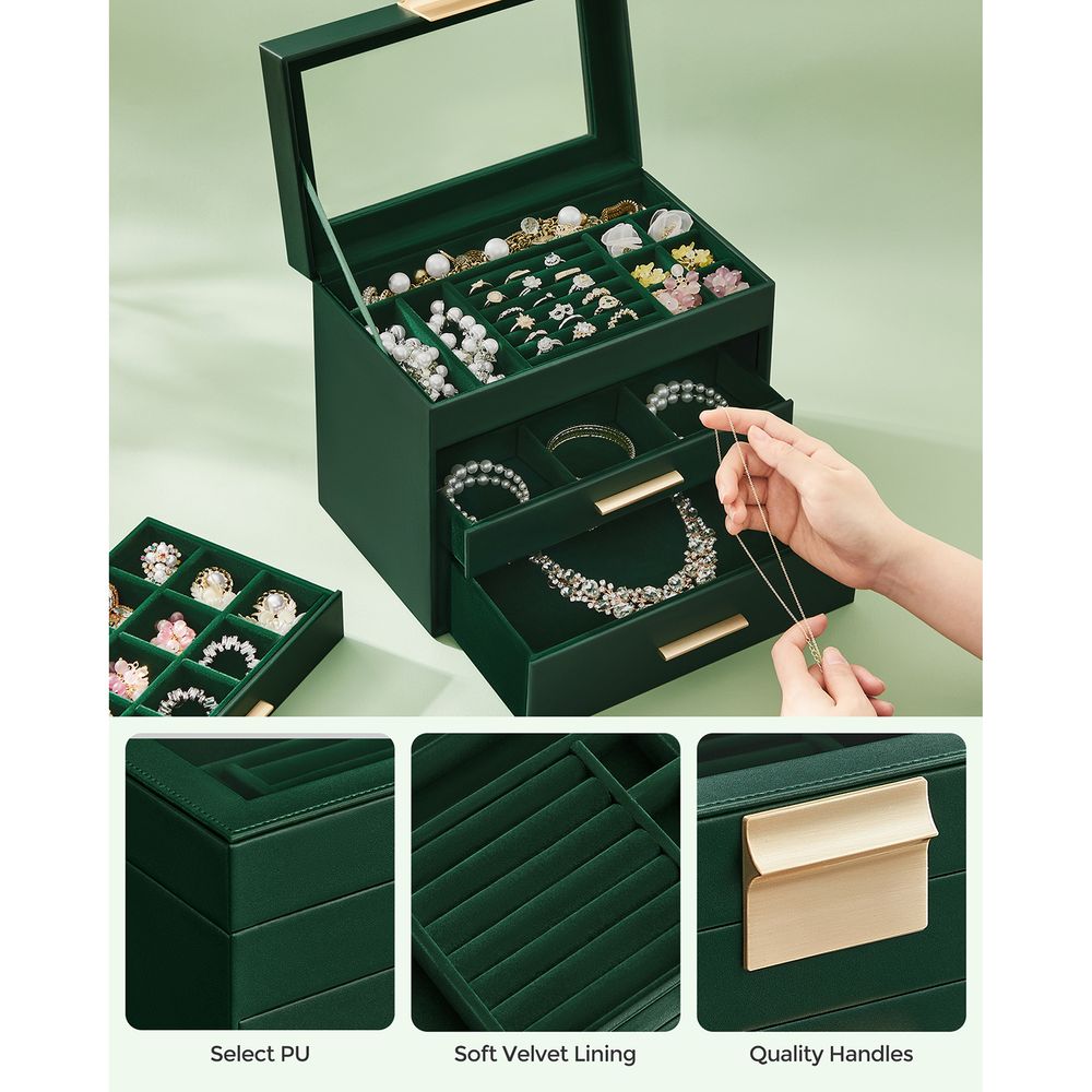 4-Layer Jewelry Box | Glass Lid Storage Organizer