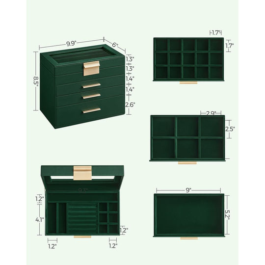 4-Layer Jewelry Box | Glass Lid Storage Organizer