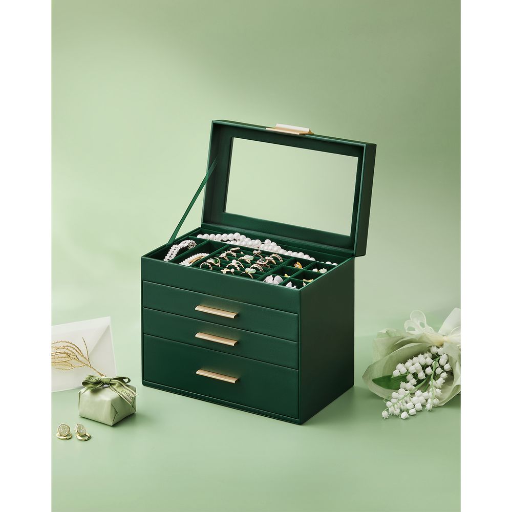 4-Layer Jewelry Box | Glass Lid Storage Organizer