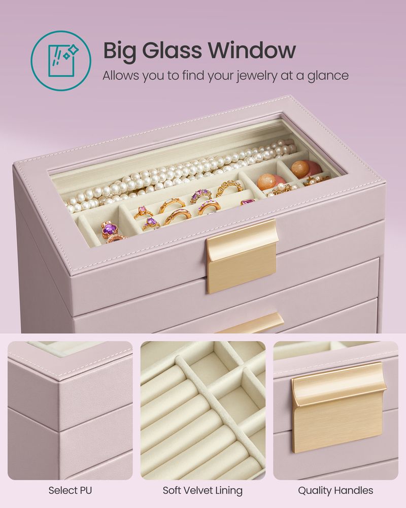 4-Layer Jewelry Box | Glass Lid Storage Organizer