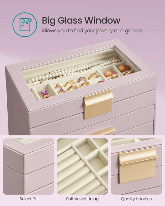 4-Layer Jewelry Box | Glass Lid Storage Organizer