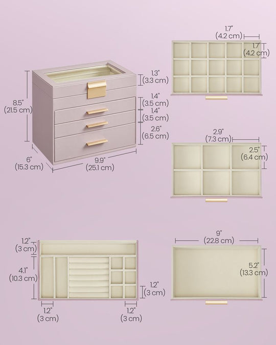 4-Layer Jewelry Box | Glass Lid Storage Organizer