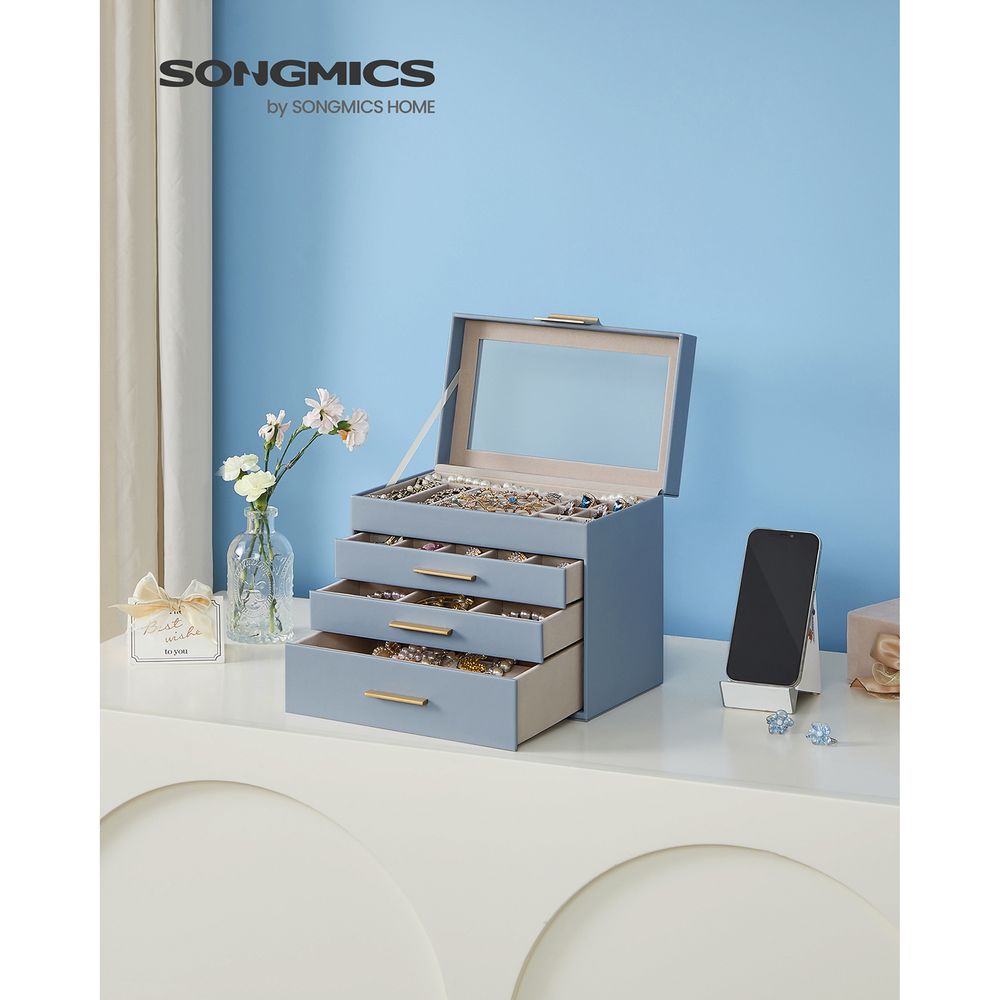 4-Layer Jewelry Box | Glass Lid Storage Organizer