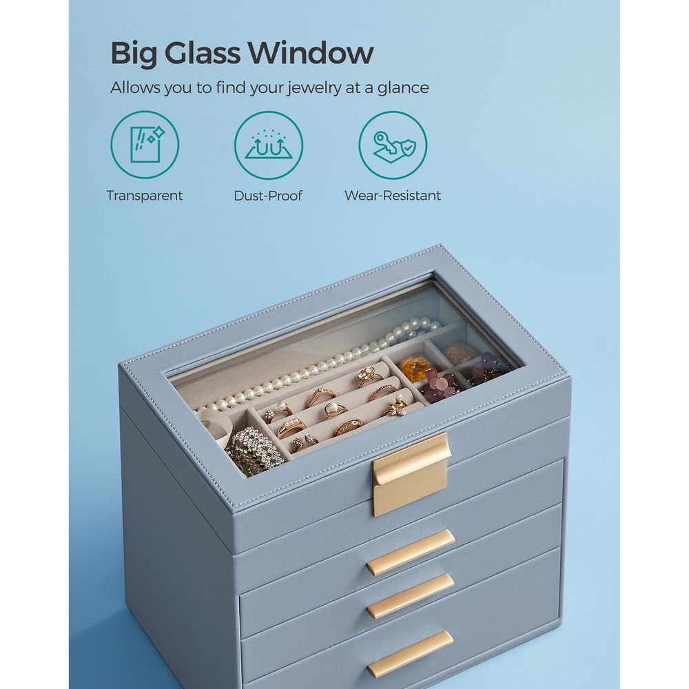 4-Layer Jewelry Box | Glass Lid Storage Organizer