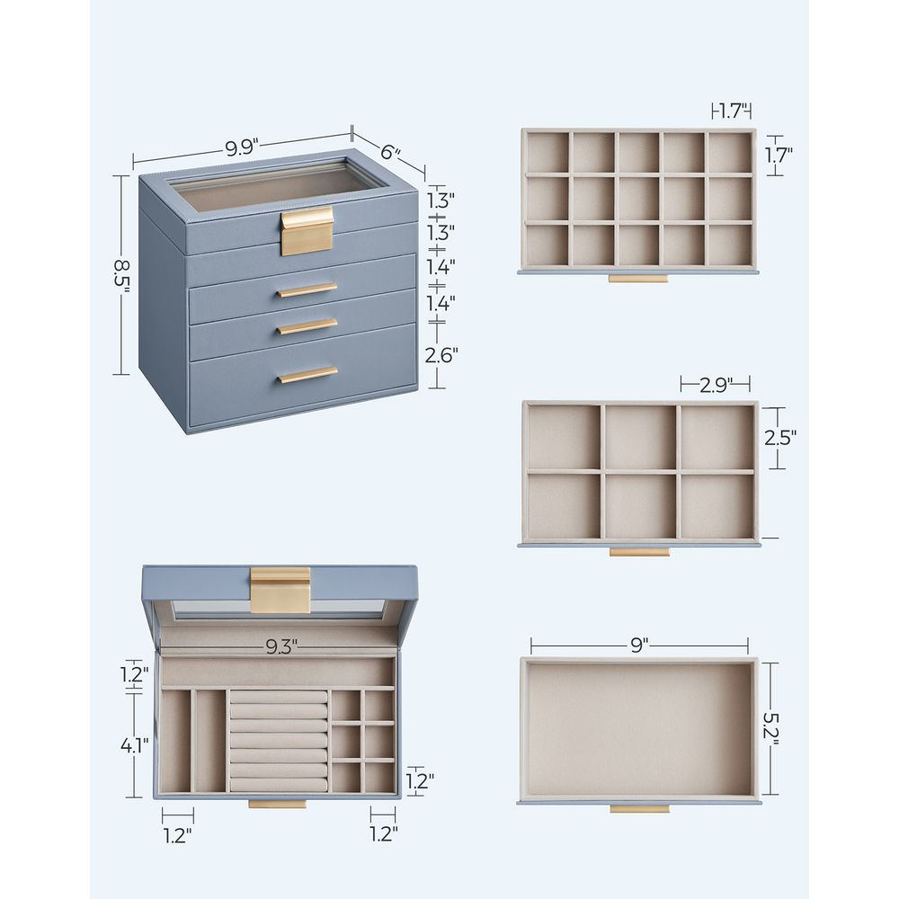4-Layer Jewelry Box | Glass Lid Storage Organizer