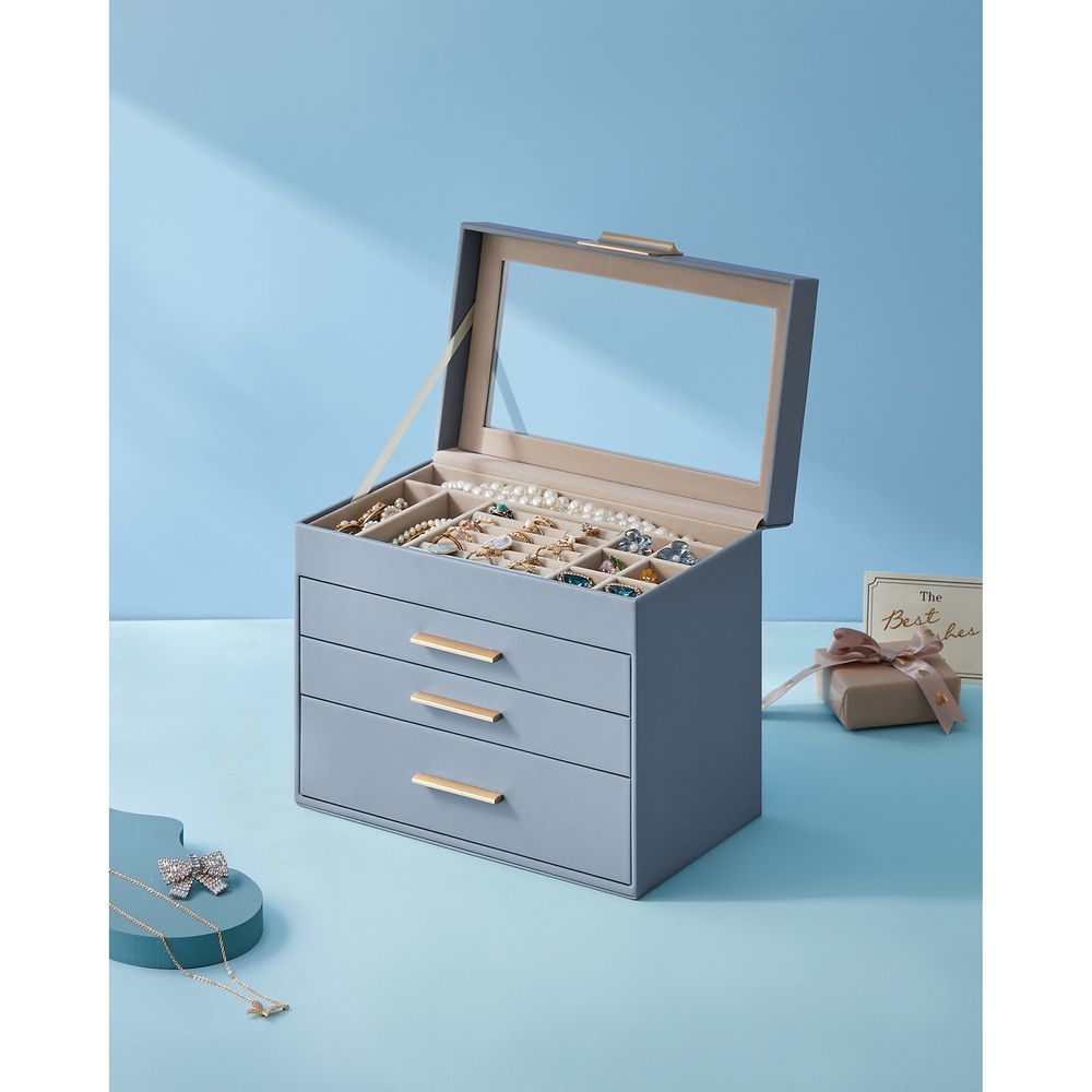 4-Layer Jewelry Box | Glass Lid Storage Organizer