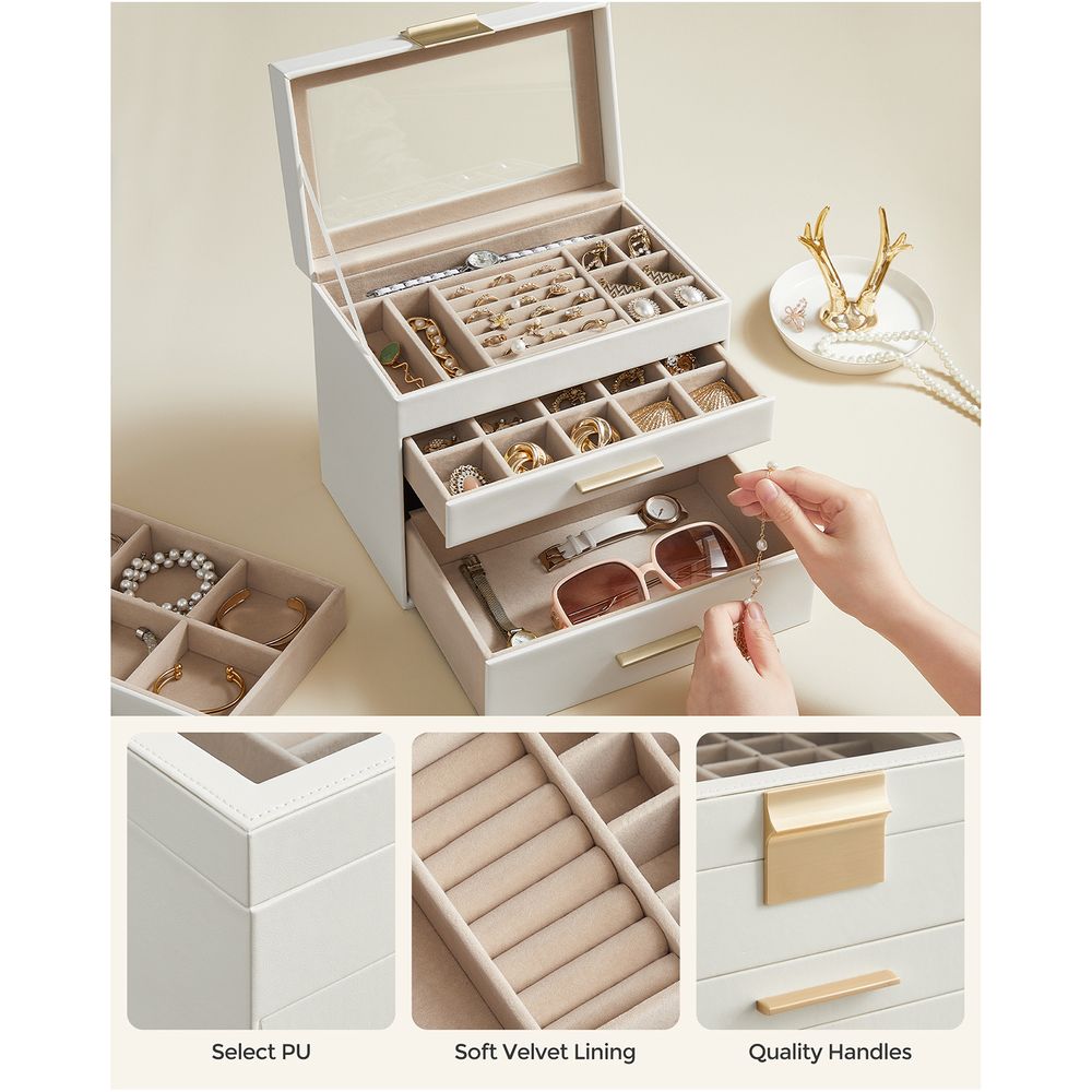 4-Layer Jewelry Box | Glass Lid Storage Organizer