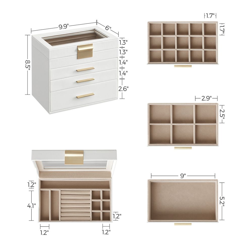 4-Layer Jewelry Box | Glass Lid Storage Organizer
