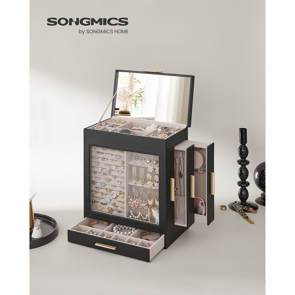 Multi Layer Jewelry Organizer Box | Glass Window And Mirror