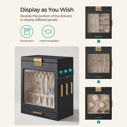 Multi Layer Jewelry Organizer Box | Glass Window And Mirror